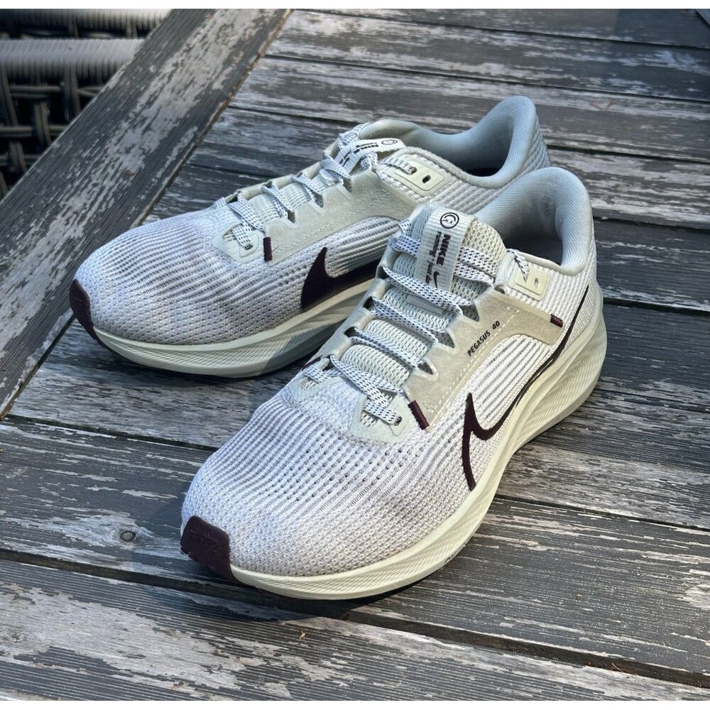 Nike Women's Pegasus 40 Running Shoes off-White with Dark Burgundy Swoosh